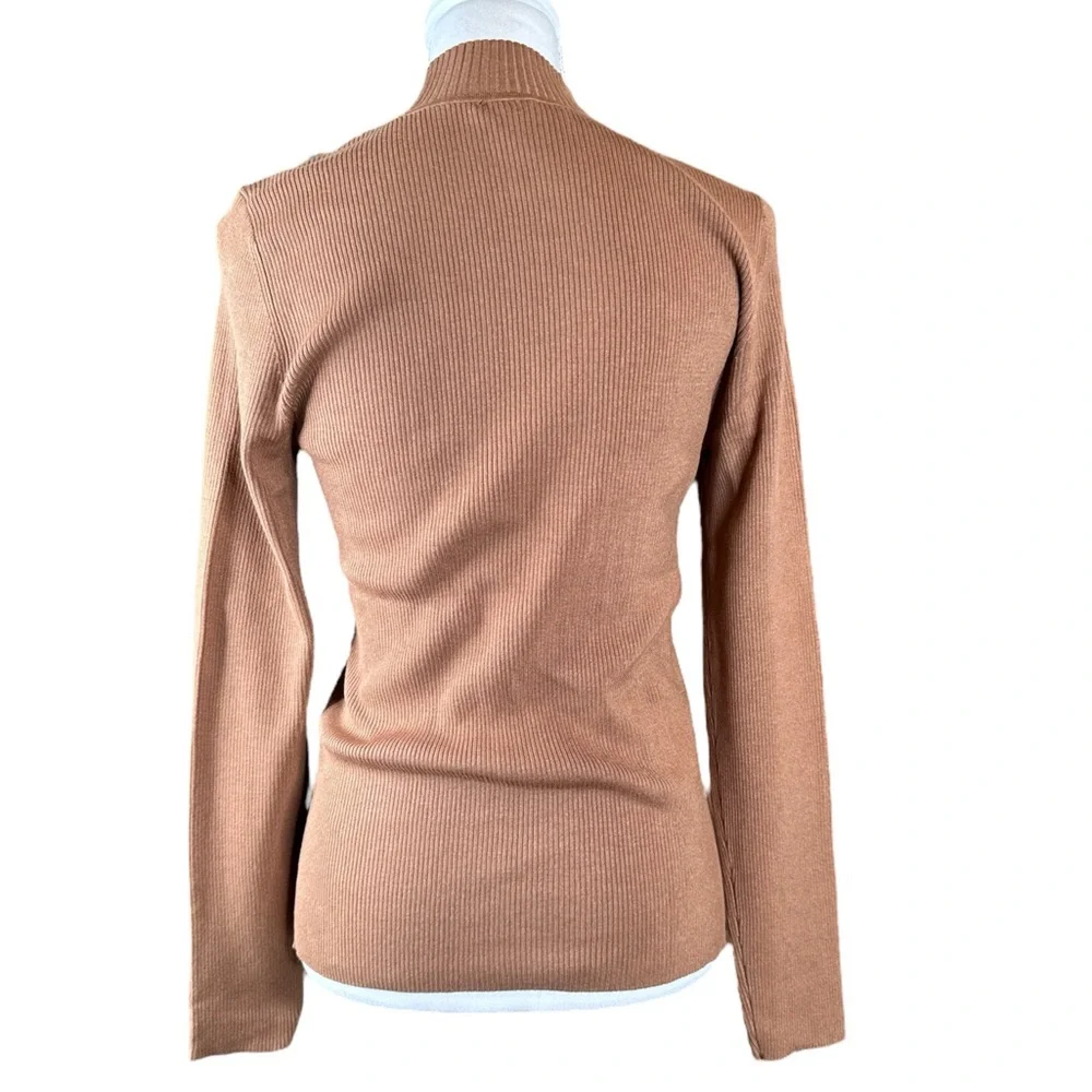 INC INTERNATIONAL CONCEPTS Ribbed Mock Neck Sweater in Brown Saira, Size L. - Picture 2 of 13